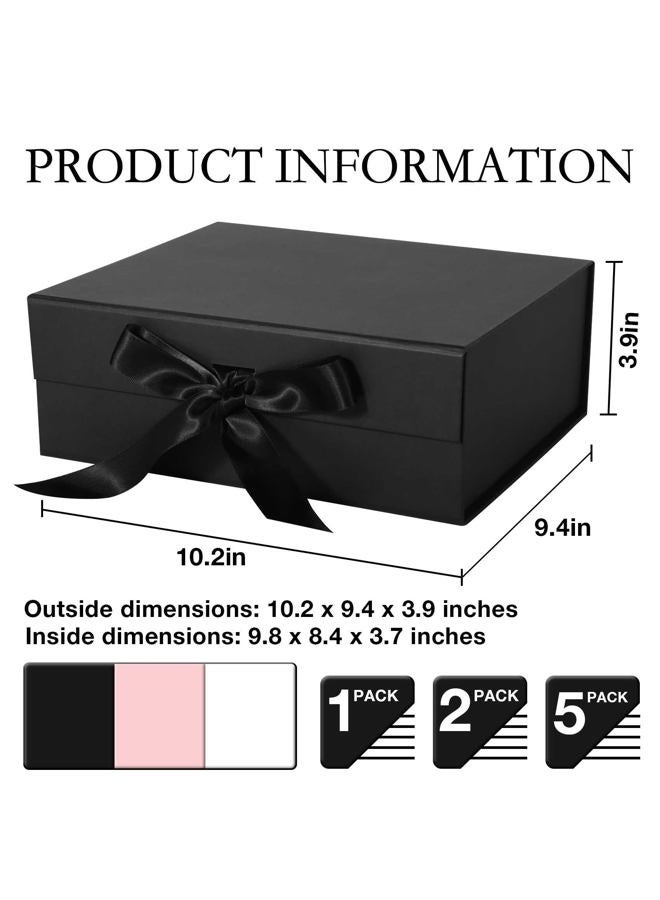 LFBOX Black Gift Box with Ribbon Magnetic Lids 10.2x9x3.74 in, Bridesmaid Groomsman Proposal Boxes, Wedding Graduation Storage Box 1 Pack - Image 2