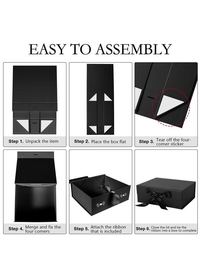 LFBOX Black Gift Box with Ribbon Magnetic Lids 10.2x9x3.74 in, Bridesmaid Groomsman Proposal Boxes, Wedding Graduation Storage Box 1 Pack - Image 3
