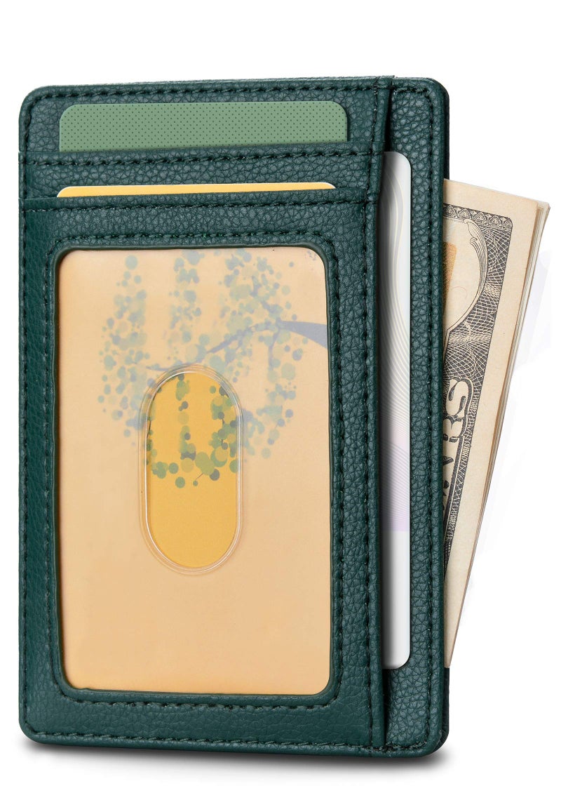 Buffway محفظة جلدية رفيعة وعصرية مع حماية من RFID للرجال والنساء - لون ليتشي الأخضر - Image 2