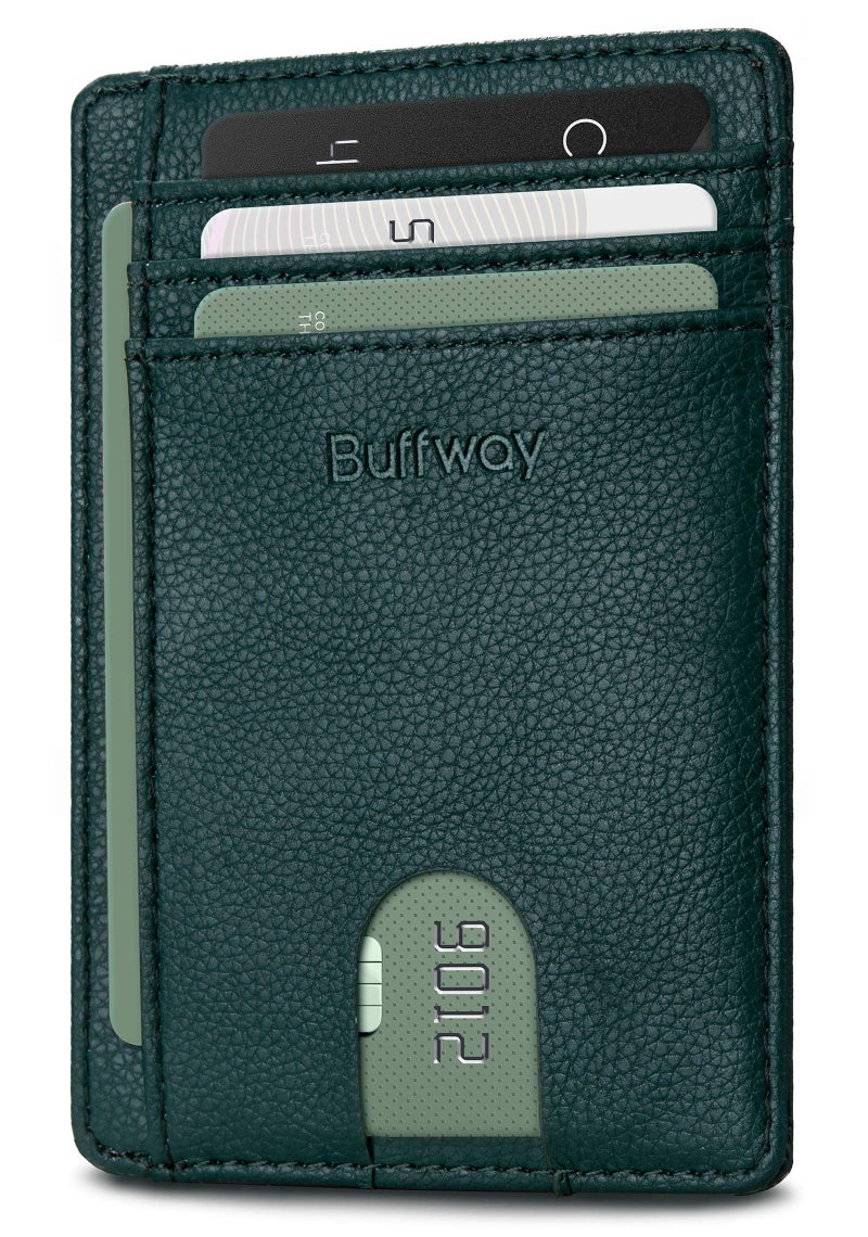 Buffway محفظة جلدية رفيعة وعصرية مع حماية من RFID للرجال والنساء - لون ليتشي الأخضر - Image 1