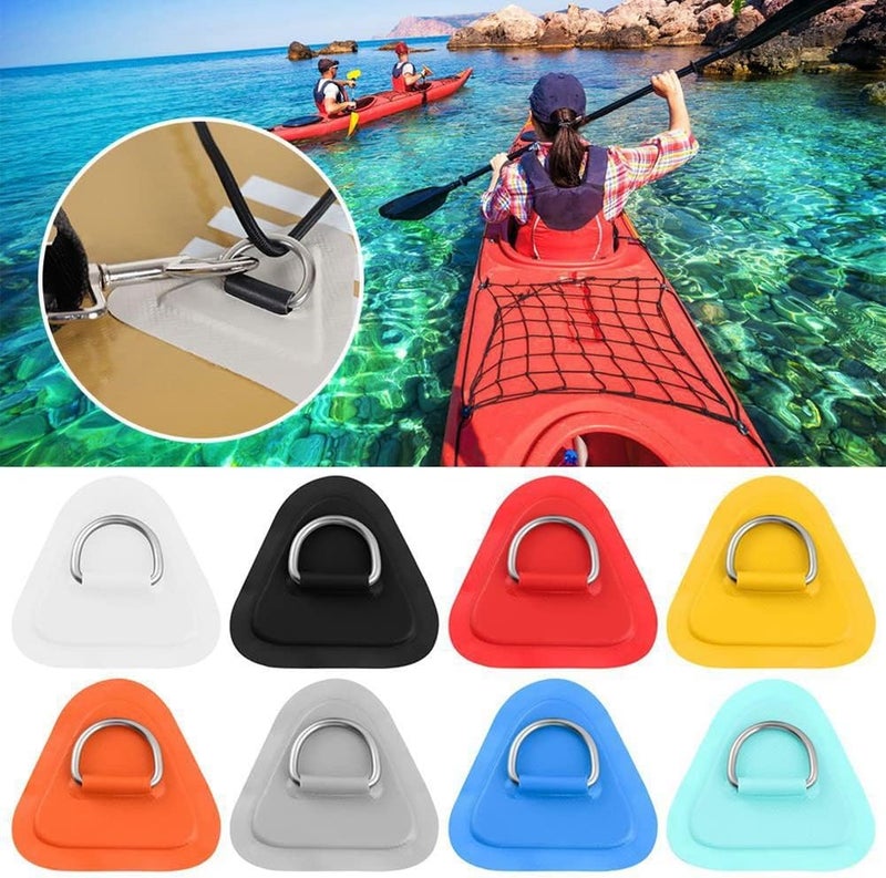 woobles D-Ring Patch, 6Pcs Stainless Steel D-Ring Patch Heavy Duty Sup Bungee Deck Rigging Kit with 2.5M Elastic Rope Marine Fixed D-Ring Patch Surfboard Accessories - Image 1