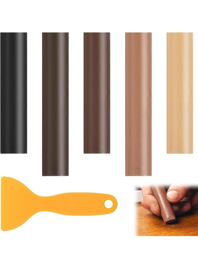 FASHION MANIA 5Pcs Wax Filler Wood Repair Sticks with Scraper, Laminate Worktop & Floor Repair Kit, for Wooden Furniture, Laminate Flooring, Tables, Doors, Guitars – Fix Scratches, Holes & Stains - Image 1