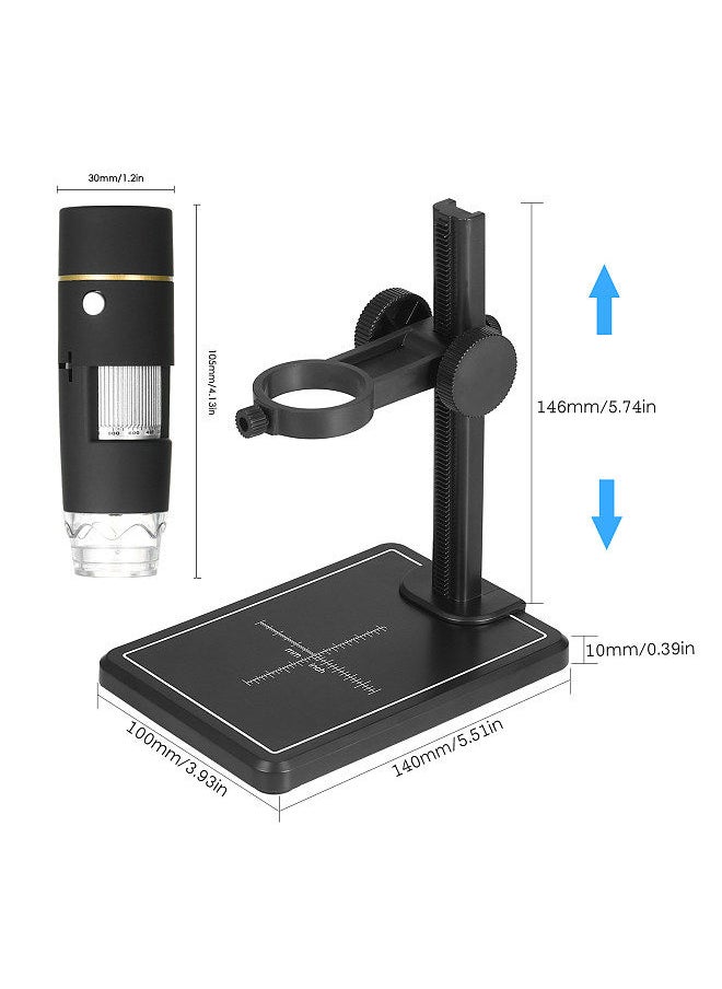 Generic - 1000X Magnification USB Digital Microscope with OTG Function Endoscope 8-LED Light Magnifying Glass Magnifier with Stand - Image 1