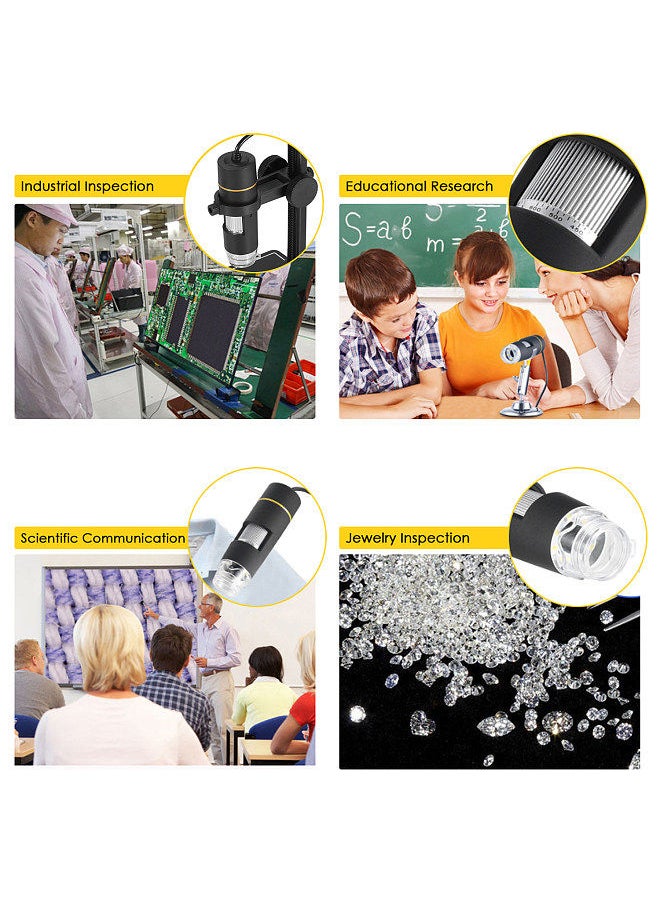Generic - 1000X Magnification USB Digital Microscope with OTG Function Endoscope 8-LED Light Magnifying Glass Magnifier with Stand - Image 1