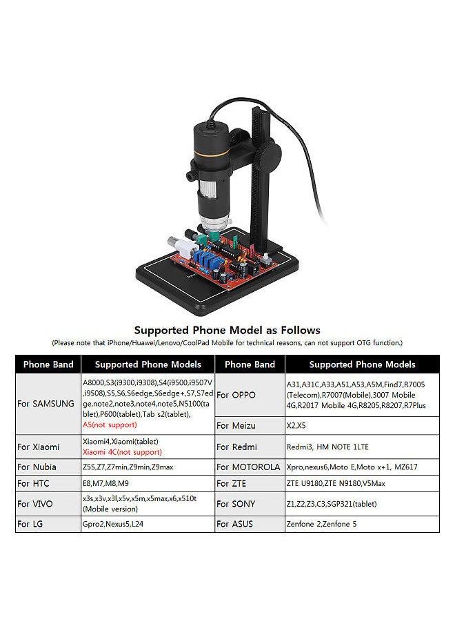 Generic - 1000X Magnification USB Digital Microscope with OTG Function Endoscope 8-LED Light Magnifying Glass Magnifier with Stand - Image 1