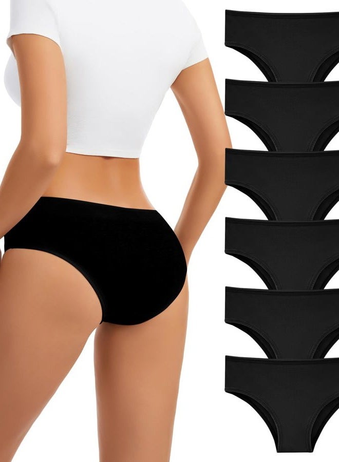dmuveo Womens Cotton Underwear Hispter Soft Bikini Panties Breathable Stretch Low Rise Ladies Multipack, Black-6pack-1, S - Image 1