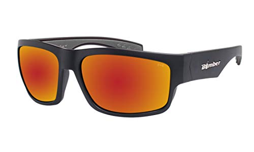 BOMBER Tiger Safety Sunglasses with Matte Black Frame, Red Mirror Lens, Safety Sunglasses - TR103-RM - Image 1