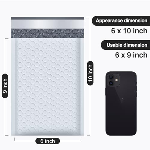 UCGOU Bubble Mailers 6x10 Inch White 25 Pack Usable Size 6x9" Padded Envelopes Small Business Mailing Packages Opaque Self Seal Adhesive Waterproof Boutique Shipping Bag for Jewelry Makeup Supplies #0 - Image 2