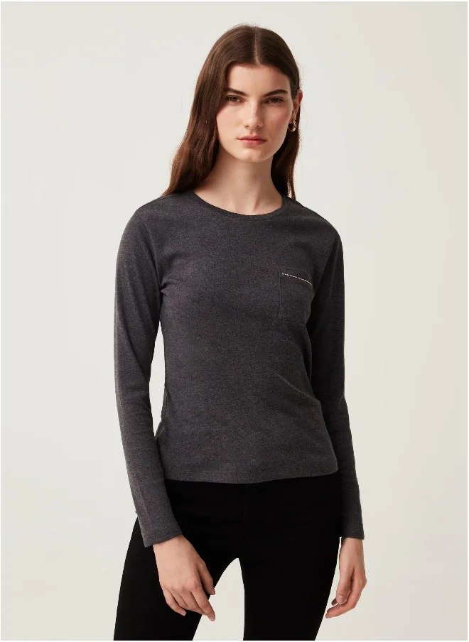 او في اس Ovs Womens Long-Sleeved T-Shirt With Pocket