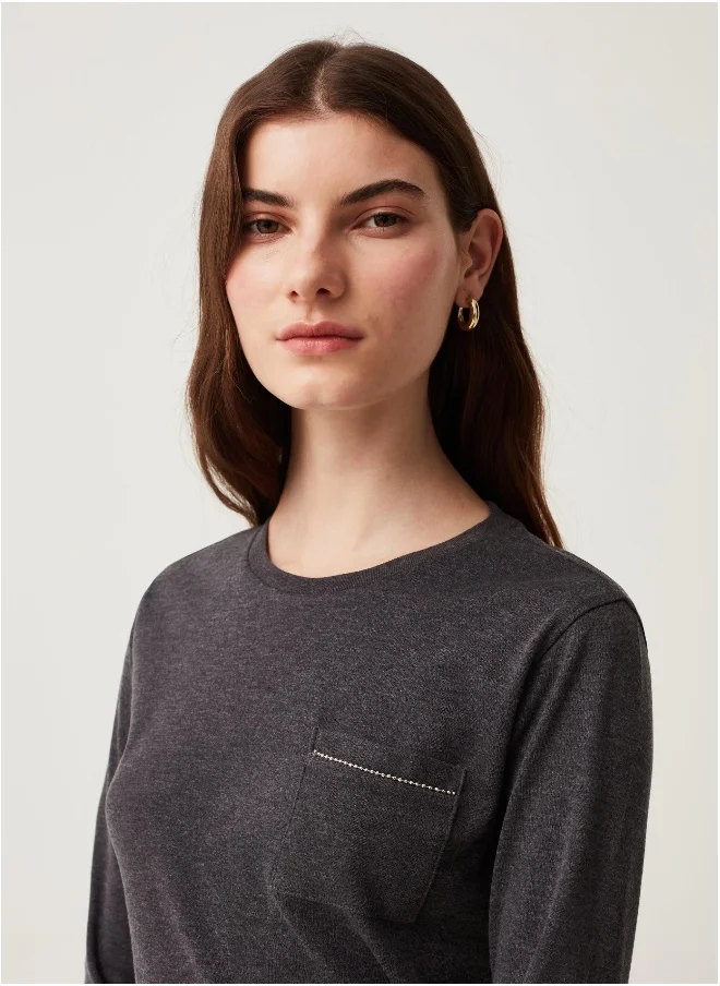 او في اس Ovs Womens Long-Sleeved T-Shirt With Pocket