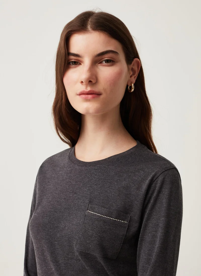 او في اس Ovs Womens Long-Sleeved T-Shirt With Pocket