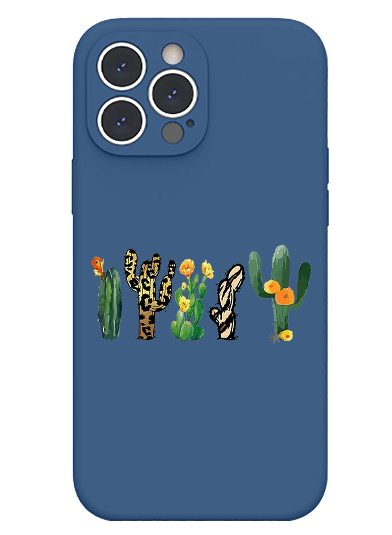 Theodor Protective Slim Fit Case Liquid Silicone Cover with Full Body Protection Anti-Scratch Shockproof Case For iPhone 14 Pro Blue  - Cactus - Image 1