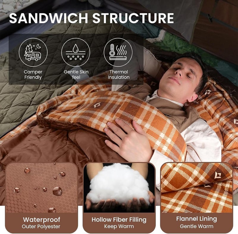 KingCamp كيس نوم كينغ كامب للبالغين، للطقس البارد والدافئ XL كبير وطويل مع حقيبة ضغط، معدات أساسية محمولة مقاومة للماء لرحلات التخييم في الهواء الطلق - Image 2