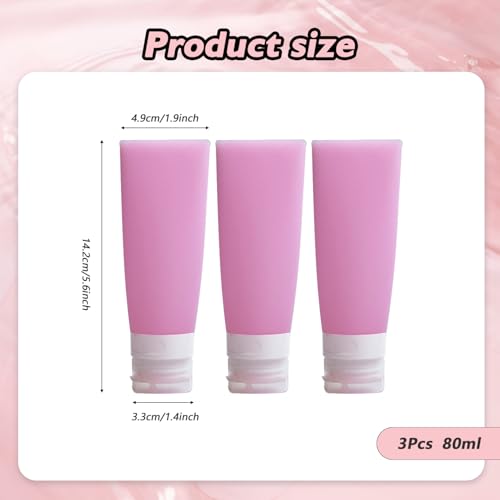 SYBL 3PCS Empty Refillable Pink Soft Silicon Squeeze Tube Portable Travel Bottle Cosmetic Containers Storage Holder For Cream Lotion Facial Cleaner Shampoo Shower Gel Toiletries - Image 2