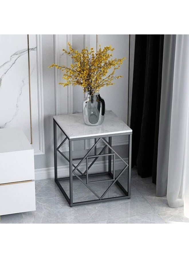 YINZUO Natural White Marble Sofa Side Table, Modern Bedside Coffee Table with Welded Black and Gold Metal Frame, No Assembly Required (Matt Black, Design 8) - Image 1