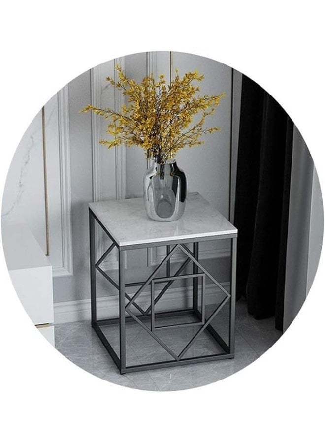 YINZUO Natural White Marble Sofa Side Table, Modern Bedside Coffee Table with Welded Black and Gold Metal Frame, No Assembly Required (Matt Black, Design 8) - Image 3