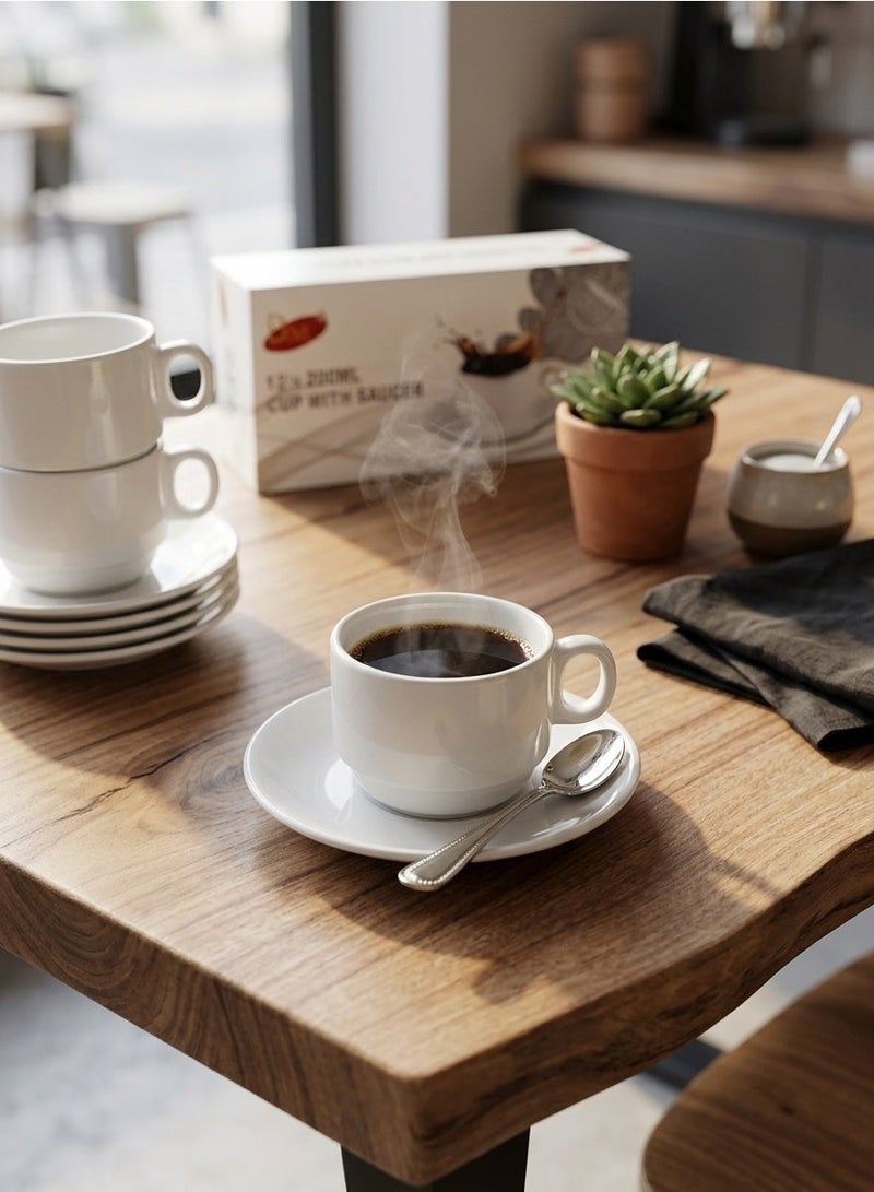 Dove 12-Piece Porcelain Cup & Saucer Set 200ML White, Set for 6 People - Image 2