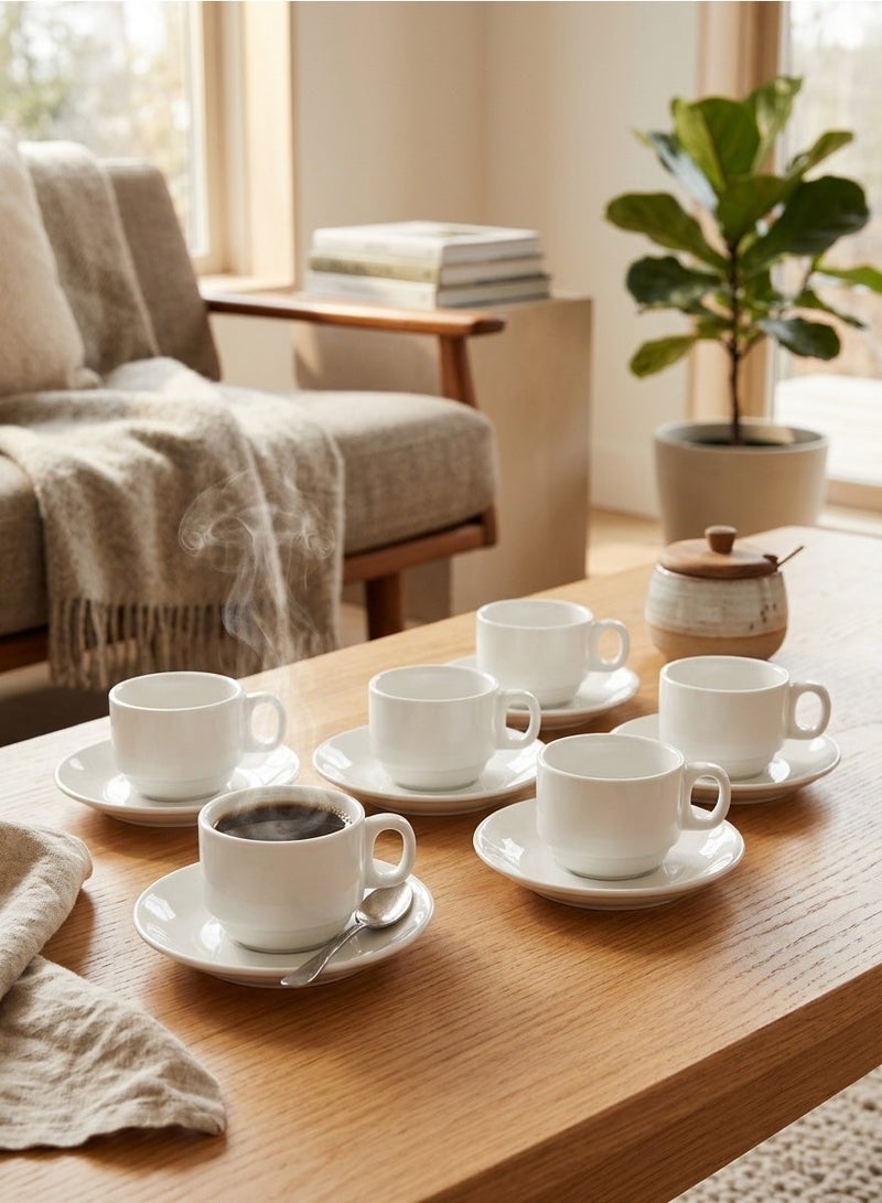 Dove 12-Piece Porcelain Cup & Saucer Set 200ML White, Set for 6 People - Image 5