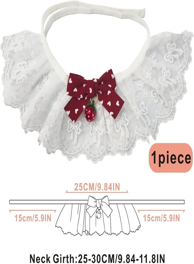 TARINI Elegant Lace Cat Collar with Cute Bow,Kitty Necklace with Bow Tie and Strawberry Small Bell,Pet Lace Bib Collar with Cute Bow,Cat Princess Costumes,Red,1 Piece - Image 2