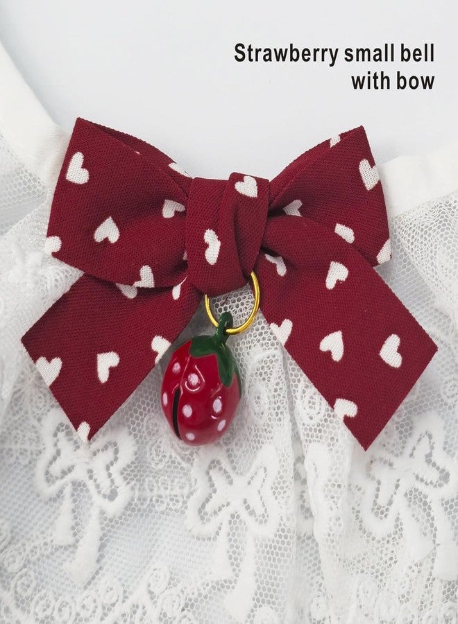 TARINI Elegant Lace Cat Collar with Cute Bow,Kitty Necklace with Bow Tie and Strawberry Small Bell,Pet Lace Bib Collar with Cute Bow,Cat Princess Costumes,Red,1 Piece - Image 4