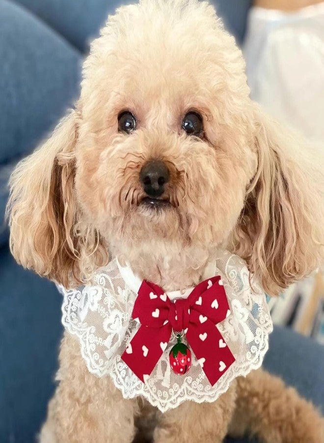 TARINI Elegant Lace Cat Collar with Cute Bow,Kitty Necklace with Bow Tie and Strawberry Small Bell,Pet Lace Bib Collar with Cute Bow,Cat Princess Costumes,Red,1 Piece - Image 5
