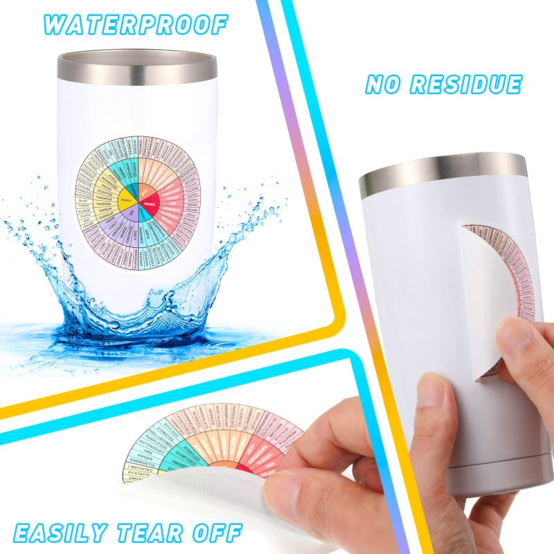 Chinco 6 Pieces Feelings Wheel Chart Stickers 6 Inches 3.2 Inches Vinyl Emotion Decal Therapy Office Decor Mental Color School Chart for Car Social Worker Counselor Skateboard Laptop Class (Blue and White) - Image 3