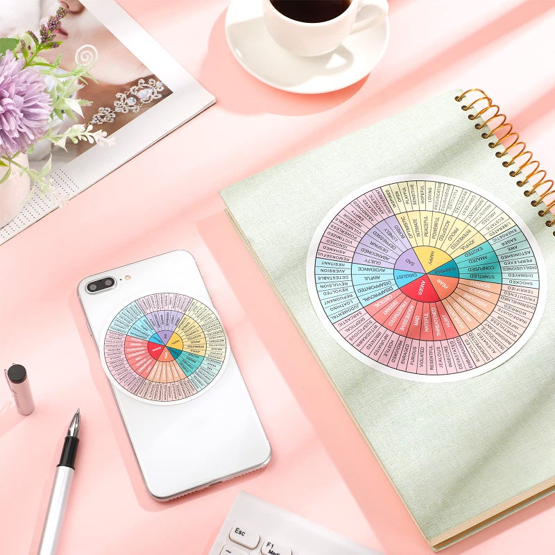 Chinco 6 Pieces Feelings Wheel Chart Stickers 6 Inches 3.2 Inches Vinyl Emotion Decal Therapy Office Decor Mental Color School Chart for Car Social Worker Counselor Skateboard Laptop Class (Blue and White) - Image 4