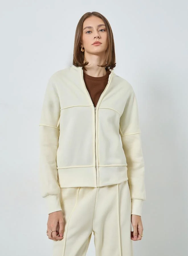 Styli Cream Regular Fit Zip Jacket and Pants Co-ords