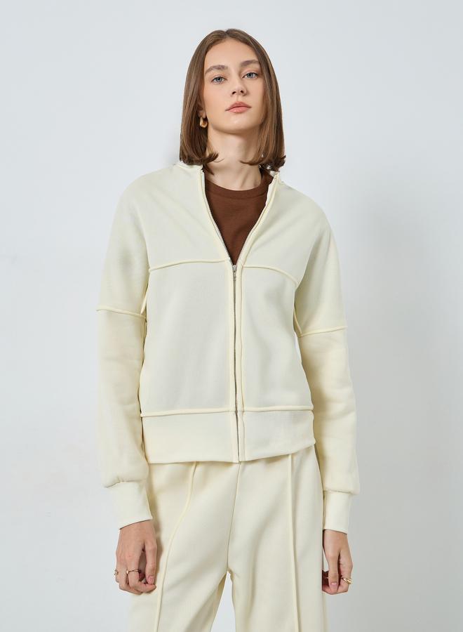 Styli Cream Regular Fit Zip Jacket and Pants Co-ords - Image 2
