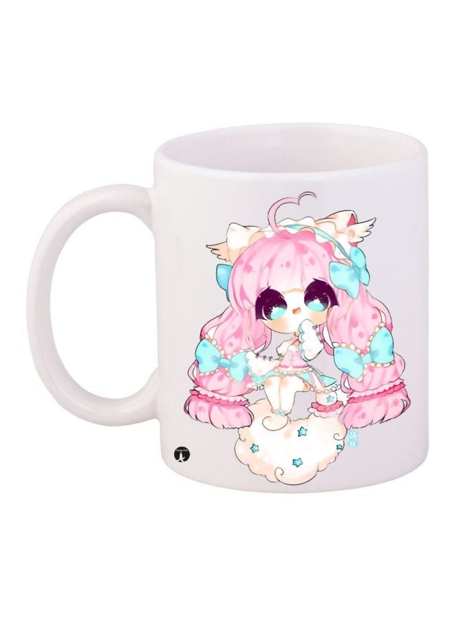 Doll Printed Coffee Mug White/Pink/Blue 11ounce