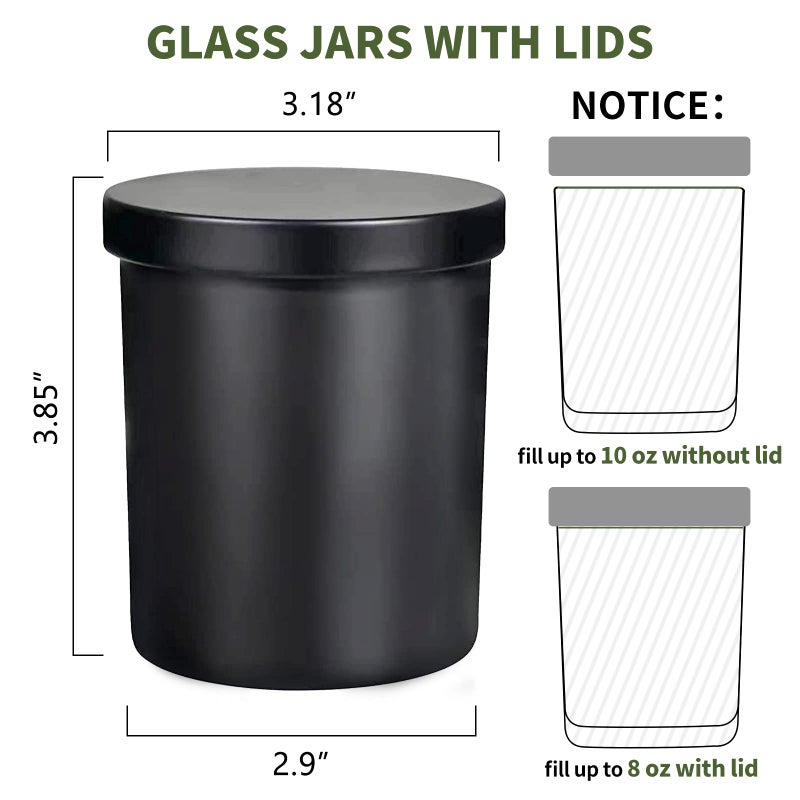 SUPMIND 12 Pack 10oz Glass Candle Jars with Lids and Sticky Labels, Empty Candle Jars for Making Candles Bulk Containers(Matte Black) - Image 2