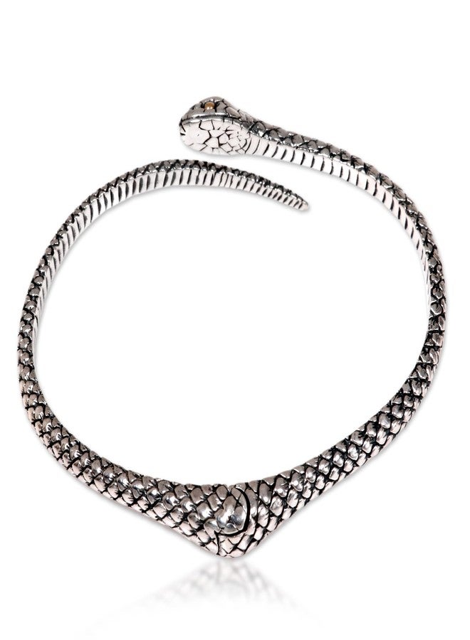 نوفيكا سوار نوفيكا مصنوع يدويًا من الفضة الإسترليني مع لمسات ذهبية، بتصميم ثعبان واقعي بعيون من الذهب عيار 18 قيراطًا، مستوحى من حيوانات الهالوين [طول 5.5 بوصة (من الطرف إلى الطرف) × عرض 0.3 بوصة] ثعبان الأرض - Image 4