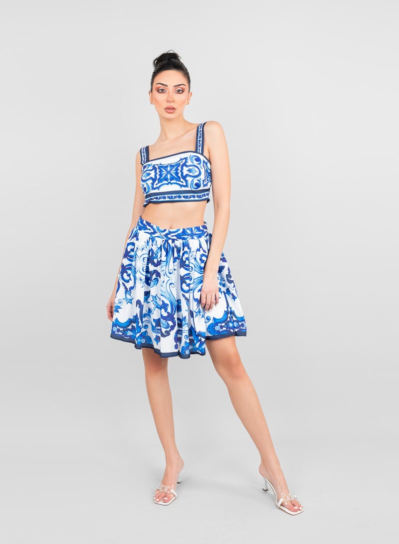 KYVELi Printed Mini Skirt and Sleeveless crop Top Co-Ord Set  - Image 1