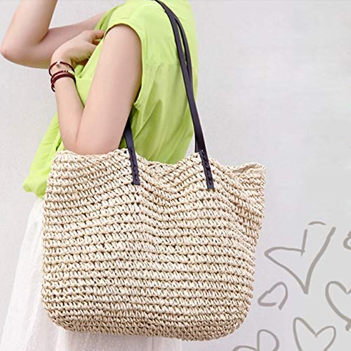 Ayliss Women Straw Woven Tote Large Beach Handmade Weaving Shoulder Bag Purse Straw Handbag (Square Beige #1) - Image 2