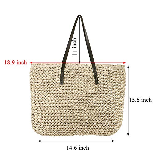 Ayliss Women Straw Woven Tote Large Beach Handmade Weaving Shoulder Bag Purse Straw Handbag (Square Beige #1) - Image 3