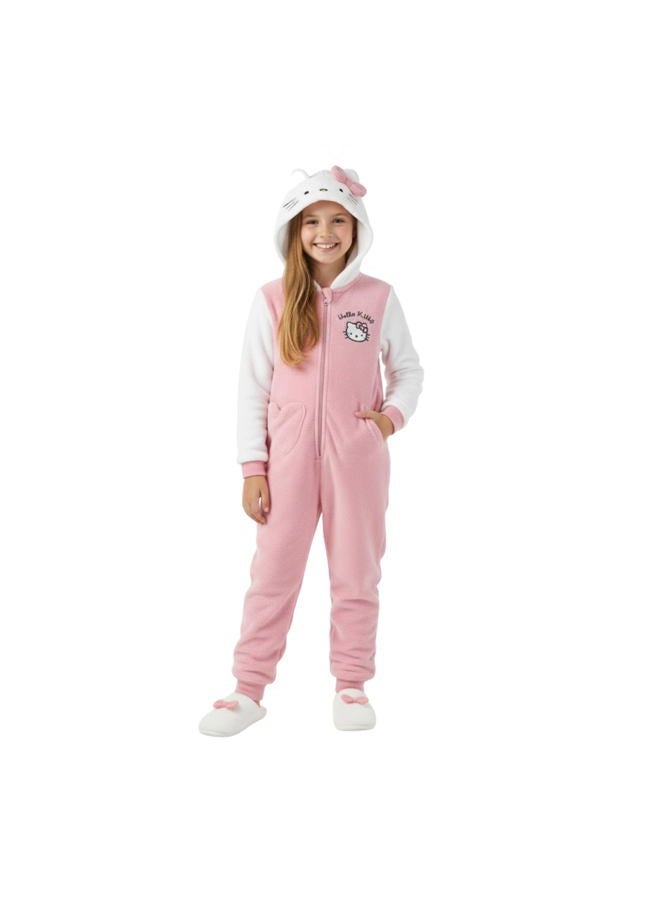 Hello Kitty Sanrio Girls Cosplay Hooded Coverall with Ears and Bow for Toddler and Big Kids - Image 2