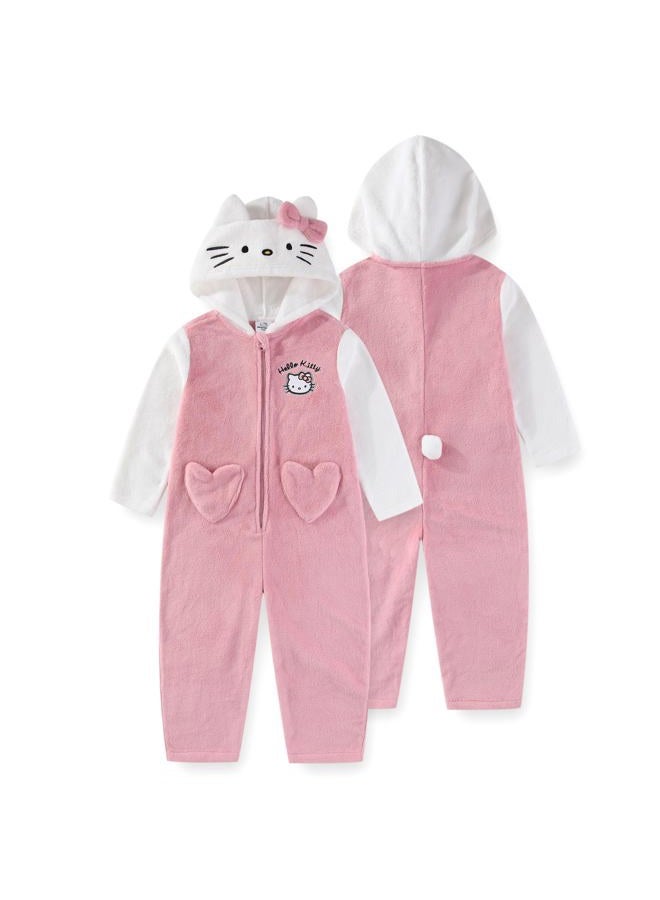Hello Kitty Sanrio Girls Cosplay Hooded Coverall with Ears and Bow for Toddler and Big Kids - Image 1