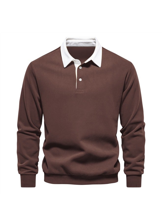 NIBEMINENT Men's Polo Collar Casual Long Sleeved Hoodie - Image 1