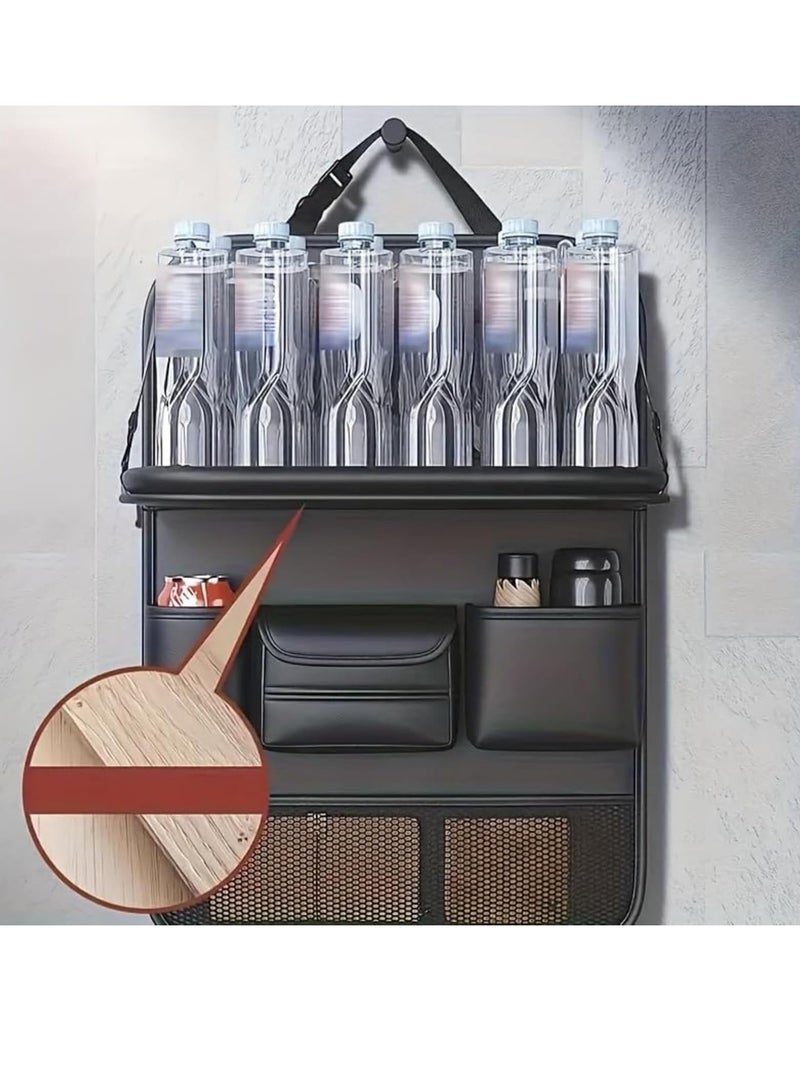 Beauenty Car Seat Back Organizer with Foldable Table, Black Leather, Multi-Pocket Storage，Car seat storage ，Cup Holder - Image 3