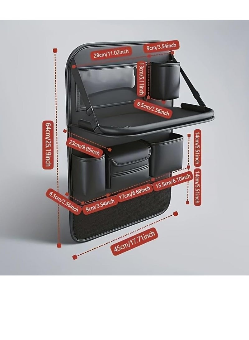 Beauenty Car Seat Back Organizer with Foldable Table, Black Leather, Multi-Pocket Storage，Car seat storage ，Cup Holder - Image 2