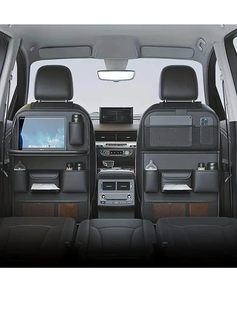 Beauenty Car Seat Back Organizer with Foldable Table, Black Leather, Multi-Pocket Storage，Car seat storage ，Cup Holder - Image 4