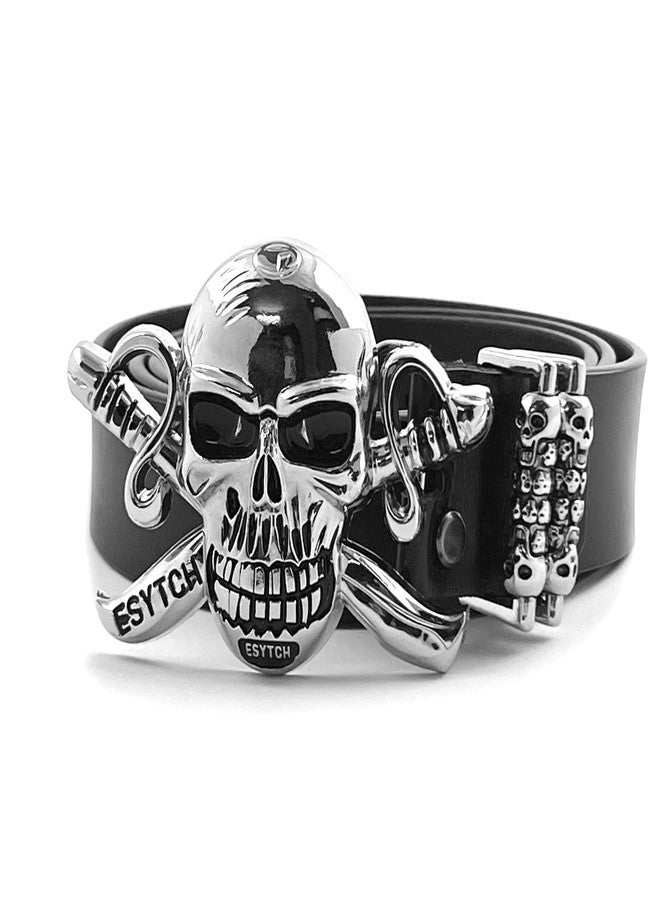 ESYTCH Huge Big Skull Buckle Leather Belt Gothic Belts For Mens Biker Rock Punk Waistband Cool (Black) - Image 1