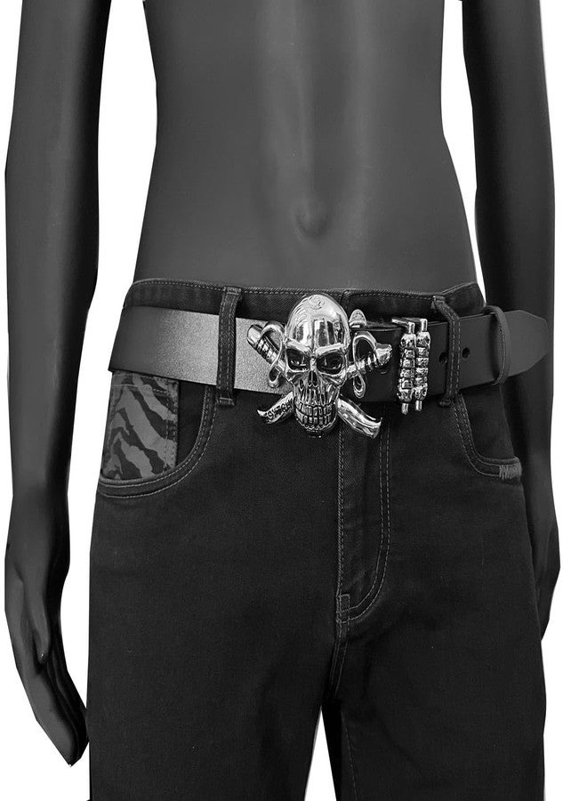ESYTCH Huge Big Skull Buckle Leather Belt Gothic Belts For Mens Biker Rock Punk Waistband Cool (Black) - Image 4