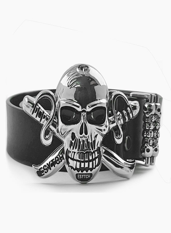 ESYTCH Huge Big Skull Buckle Leather Belt Gothic Belts For Mens Biker Rock Punk Waistband Cool (Black) - Image 2