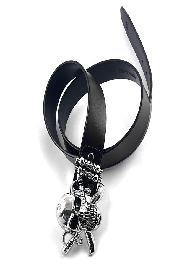 ESYTCH Huge Big Skull Buckle Leather Belt Gothic Belts For Mens Biker Rock Punk Waistband Cool (Black) - Image 3