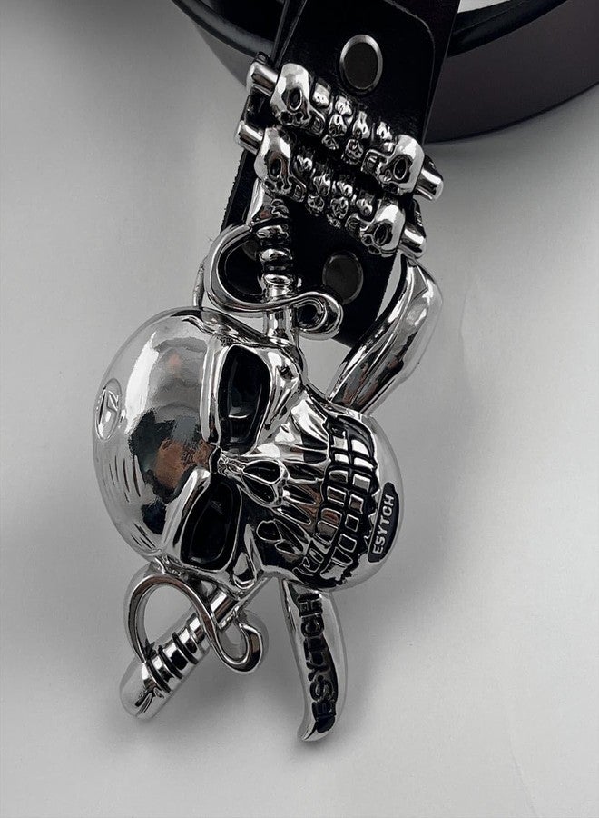 ESYTCH Huge Big Skull Buckle Leather Belt Gothic Belts For Mens Biker Rock Punk Waistband Cool (Black) - Image 5