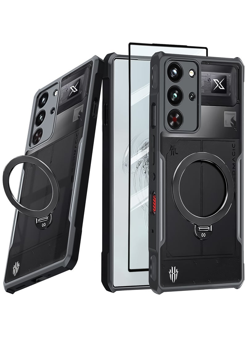 For ZTE Nubia Red Magic 10 Pro Case | RedMagic 10 Pro+ Cover with Screen Protector,  360° Ring Holder Stand TPU Shockproof Back Cover, Anti-fingerprint Clear Matte Protective Casing - Image 1