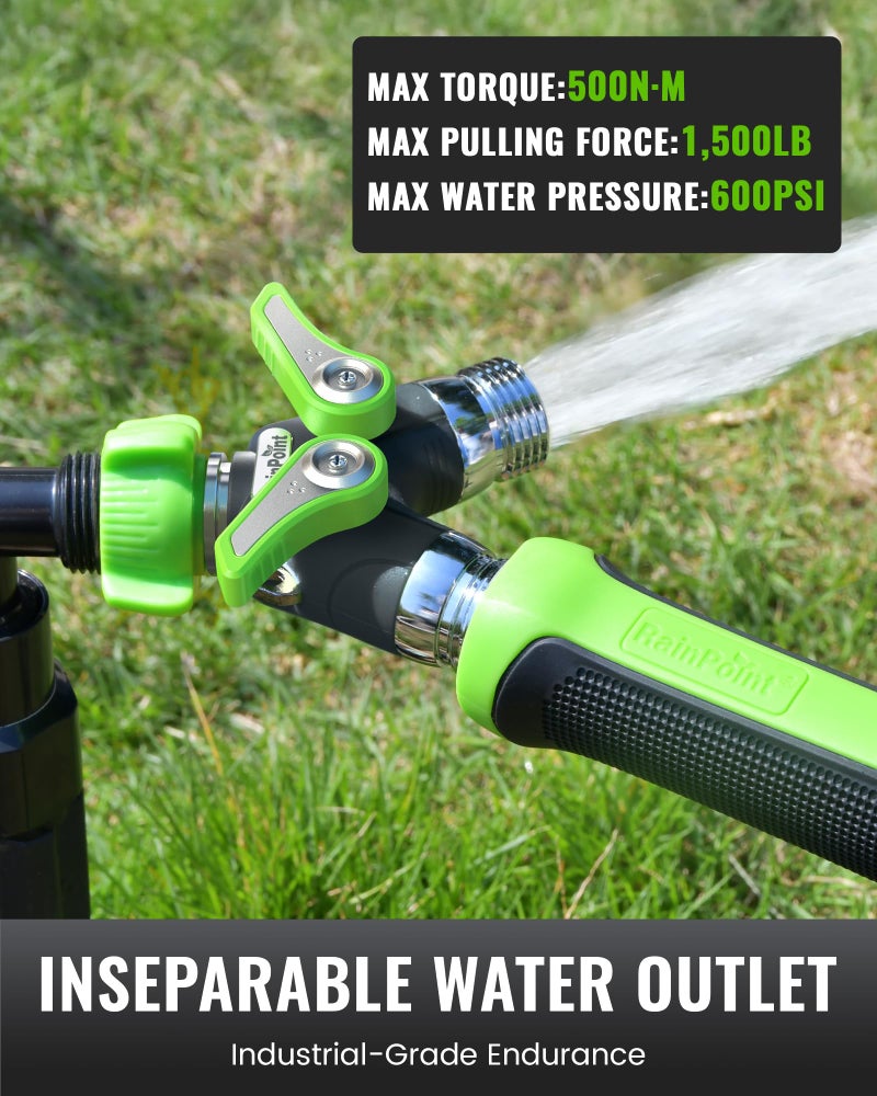 RAINPOINT Garden Hose Splitter, 2 Way Heavy Duty Water Hose Y Spigot Splitter with Shutoff Valves, 100% Metal Body Outdoor Faucet Splitter, 1.9" Extra Long Metal Handle, 3/4" GHT Thread (1, Green) - Image 5