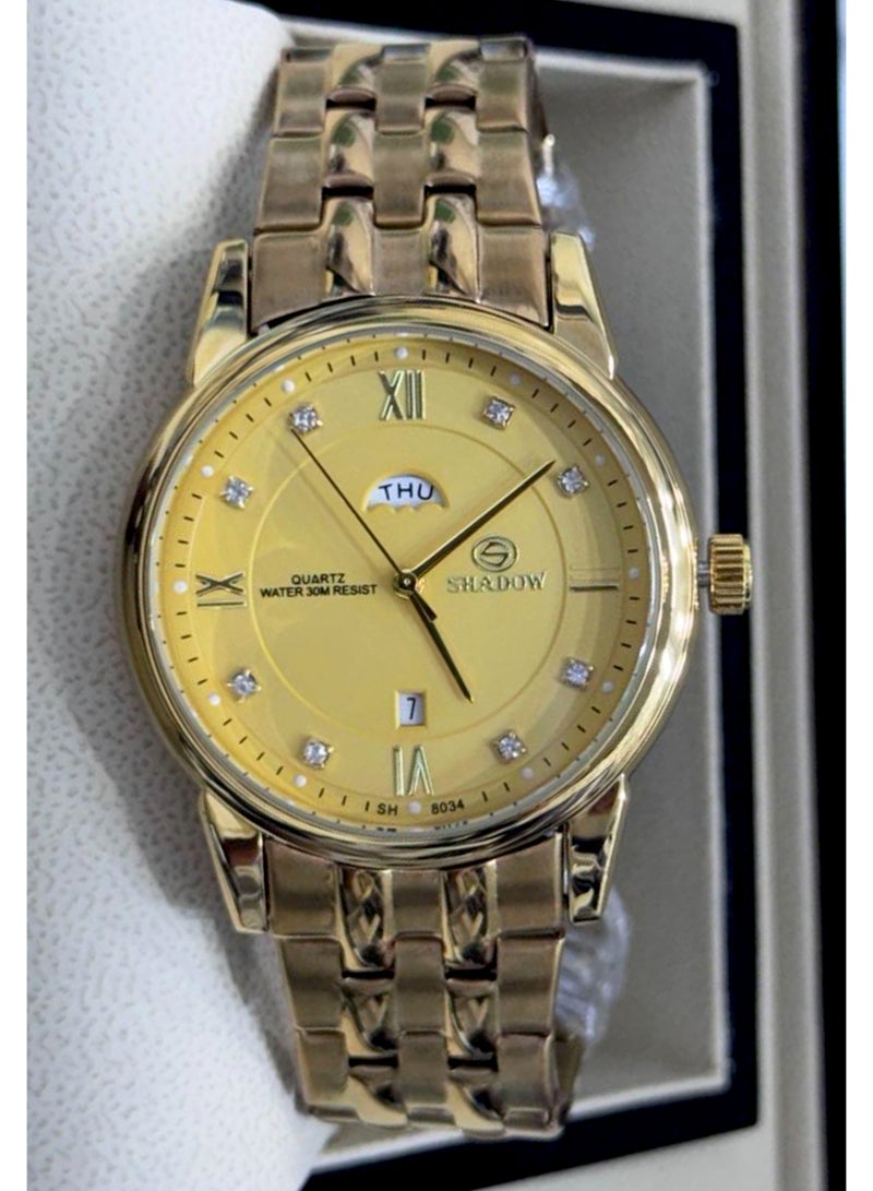 شادو ساعة شادو رجالية فاخرة - وظيفة اليوم والتاريخ - تصميم كلاسيكي بترصيع كريستال - Image 1