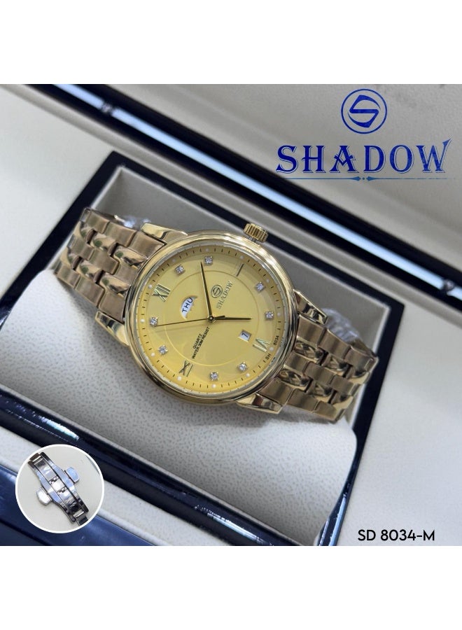 شادو ساعة شادو رجالية فاخرة - وظيفة اليوم والتاريخ - تصميم كلاسيكي بترصيع كريستال - Image 2